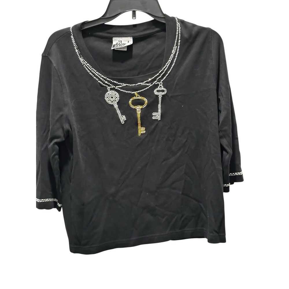 Vintage Y2K INIE Rhinestone Key necklace, Bling, Black Medium Top flare‎ Sleeve